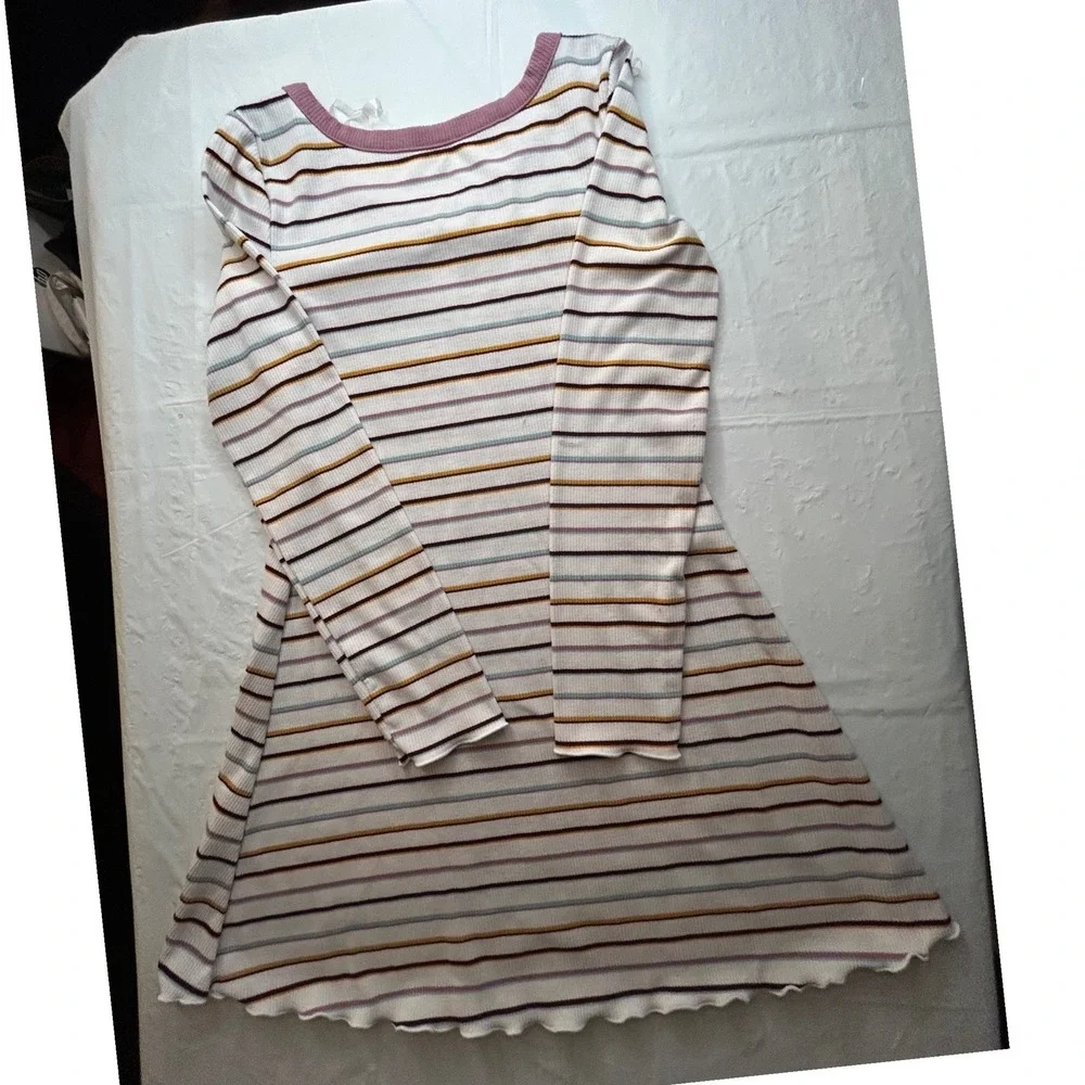 SO Girls Striped Long Sleeve Ribbed Knit Dress Purple Pink Yellow Blue Size S (7
